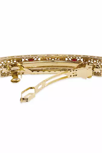 Gorgeous round and square shape ruby kundan antique gold plated hair clip for women and girls