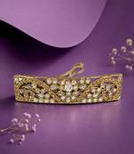Splendid oval and flower design brown kundan antique gold plated hair clip for women and girls