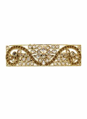 Splendid oval and flower design brown kundan antique gold plated hair clip for women and girls 2