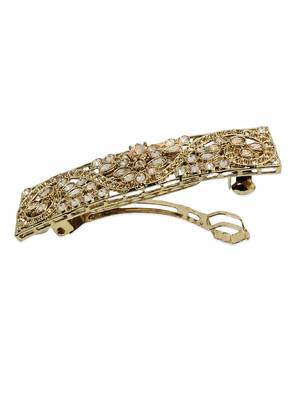 Splendid oval and flower design brown kundan antique gold plated hair clip for women and girls 3