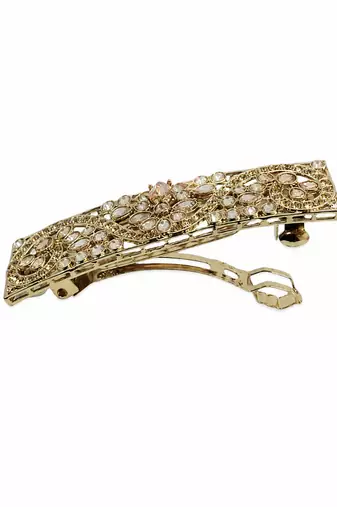 Splendid oval and flower design brown kundan antique gold plated hair clip for women and girls