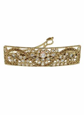 Splendid oval and flower design brown kundan antique gold plated hair clip for women and girls 5