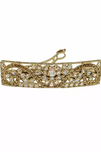 Splendid oval and flower design brown kundan antique gold plated hair clip for women and girls