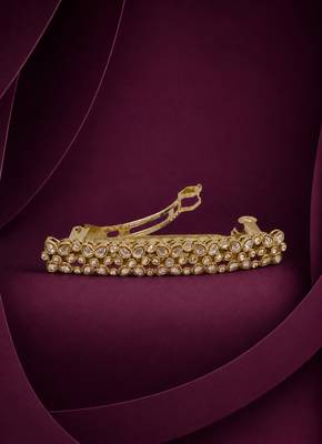 Stylish flower design brown kundan antique gold plated hair clip for women and girls 1