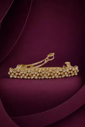 Stylish flower design brown kundan antique gold plated hair clip for women and girls