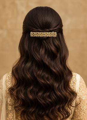 Stylish flower design brown kundan antique gold plated hair clip for women and girls 2