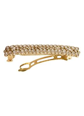 Stylish flower design brown kundan antique gold plated hair clip for women and girls 3