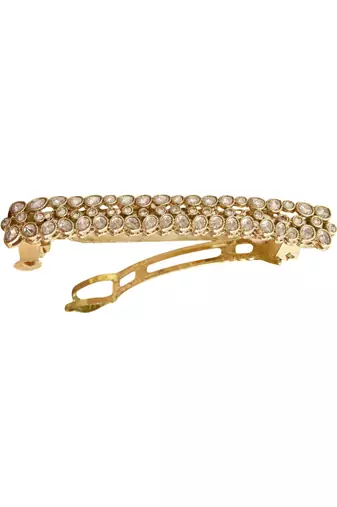 Stylish flower design brown kundan antique gold plated hair clip for women and girls