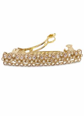 Stylish flower design brown kundan antique gold plated hair clip for women and girls 5
