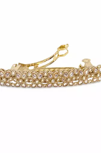 Stylish flower design brown kundan antique gold plated hair clip for women and girls