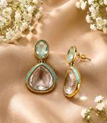 gold plated pachi kundan blue enamel earrings