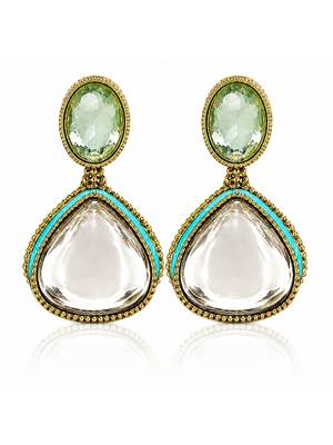 gold plated pachi kundan blue enamel earrings 2