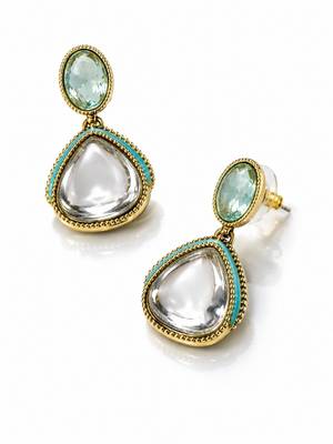 gold plated pachi kundan blue enamel earrings 3