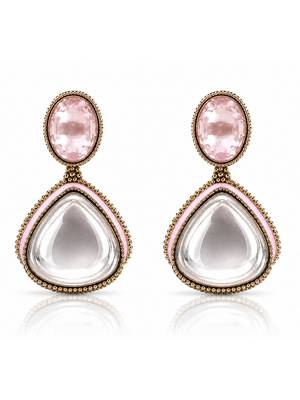 gold plated pachi kundan pink enamel dangler earrings 3