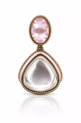gold plated pachi kundan pink enamel dangler earrings