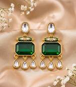 gold plated pachi kundan green stone studded dangler earrings