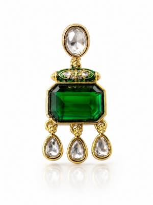 gold plated pachi kundan green stone studded dangler earrings 4