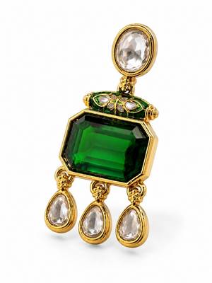 gold plated pachi kundan green stone studded dangler earrings 5