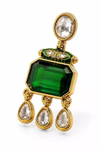 gold plated pachi kundan green stone studded dangler earrings