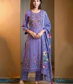 Floral Embroidered Regular Thread Work  Cotton Kurta With Trousers & Dupatta