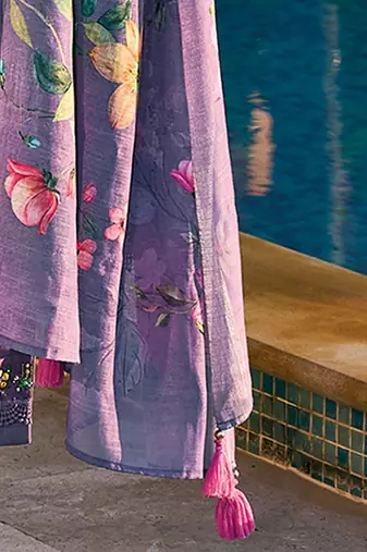 Floral Embroidered Regular Thread Work Pure Cotton Kurta With Trousers & Dupatta