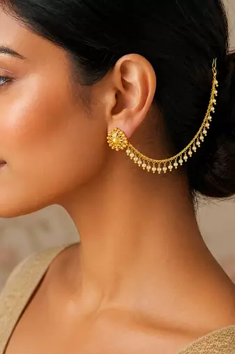 Set of 2 White Pearl Brass Gold-Plated Kaan Chains for Women and Girls