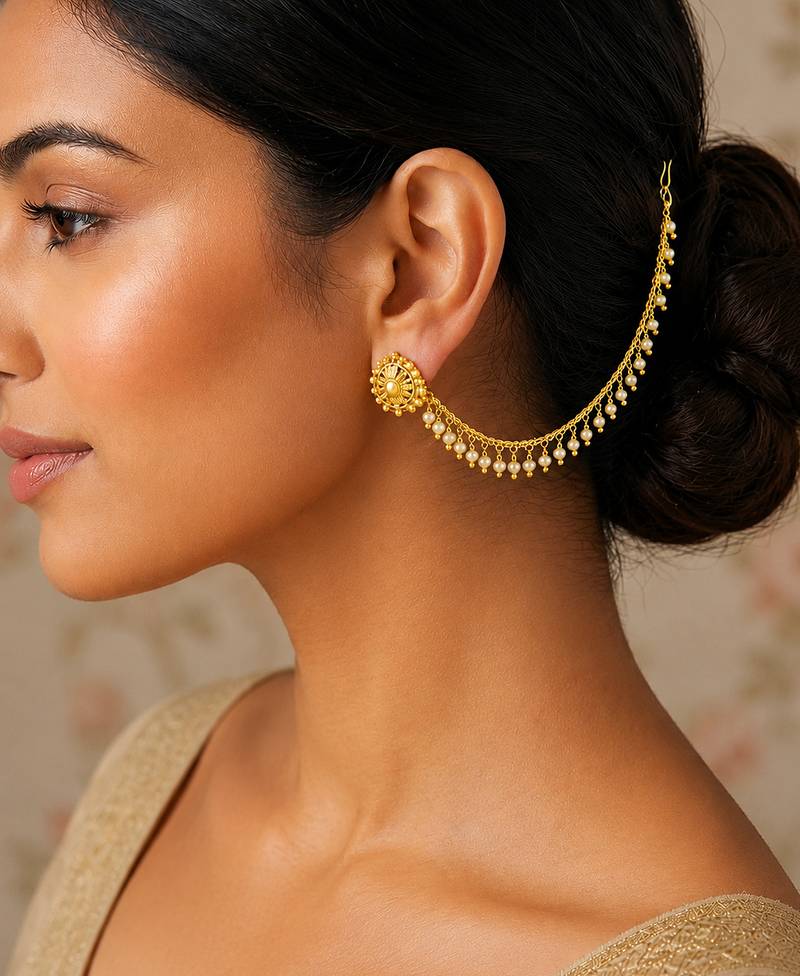 Set of 2 White Pearl Brass Gold-Plated Kaan Chains for Women and Girls