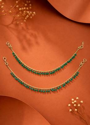 Set of 2 Green Pearl Brass Gold-Plated Kaan Chains for Women and Girls 2