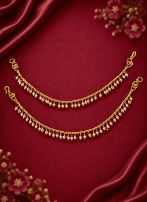 Set of 2 White Pearl Brass Gold-Plated Kaan Chains for Women and Girls 2