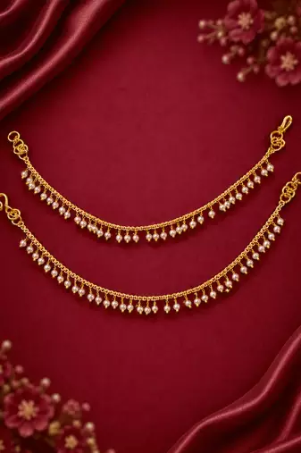 Set of 2 White Pearl Brass Gold-Plated Kaan Chains for Women and Girls