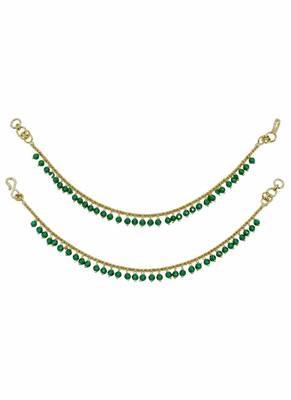 Set of 2 Green Pearl Brass Gold-Plated Kaan Chains for Women and Girls 3