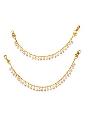 Set of 2 White Pearl Brass Gold-Plated Kaan Chains for Women and Girls 3