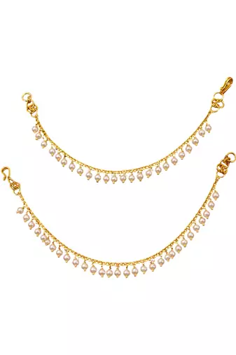 Set of 2 White Pearl Brass Gold-Plated Kaan Chains for Women and Girls
