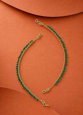 Set of 2 Green Pearl Brass Gold-Plated Kaan Chains for Women and Girls 4