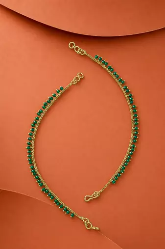Set of 2 Green Pearl Brass Gold-Plated Kaan Chains for Women and Girls