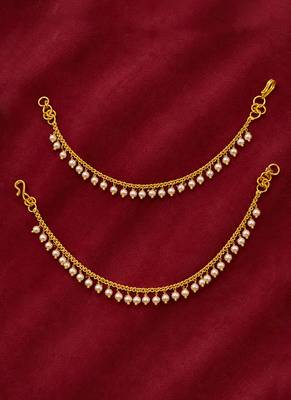Set of 2 White Pearl Brass Gold-Plated Kaan Chains for Women and Girls 4