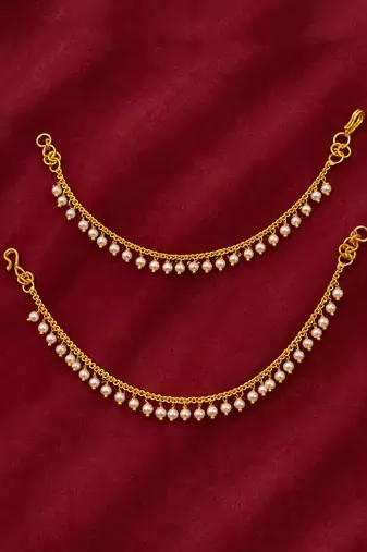 Set of 2 White Pearl Brass Gold-Plated Kaan Chains for Women and Girls