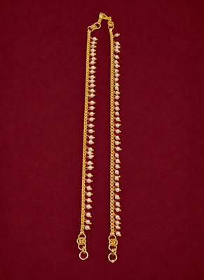 Set of 2 White Pearl Brass Gold-Plated Kaan Chains for Women and Girls 5