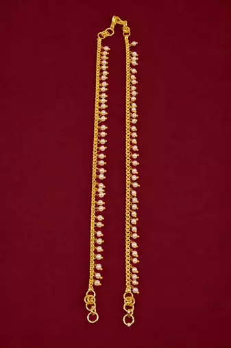 Set of 2 White Pearl Brass Gold-Plated Kaan Chains for Women and Girls