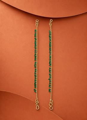 Set of 2 Green Pearl Brass Gold-Plated Kaan Chains for Women and Girls 5