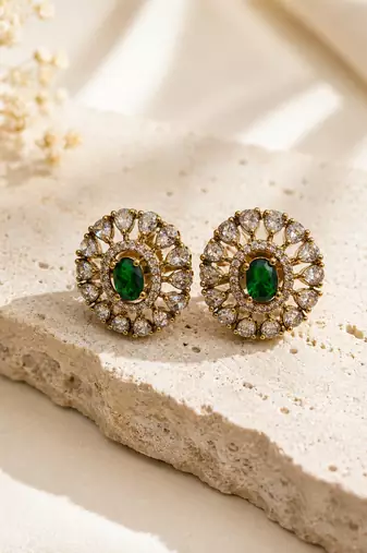 moissanite mehendi polish emerald green cz stud earrings