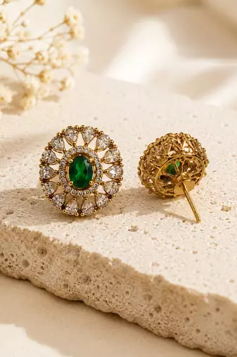 moissanite mehendi polish emerald green cz stud earrings