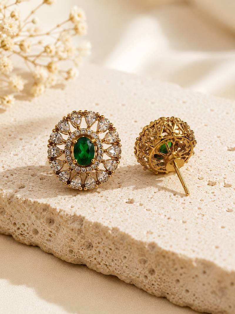 moissanite mehendi polish emerald green cz stud earrings