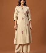 Women Ethnic Motifs Embroidered Regular Thread Work  Cotton Kurta with Palazzos