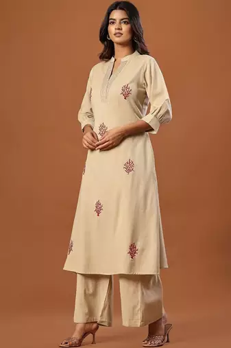 Women Ethnic Motifs Embroidered Regular Thread Work Pure Cotton Kurta with Palazzos