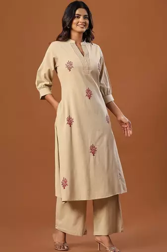 Women Ethnic Motifs Embroidered Regular Thread Work Pure Cotton Kurta with Palazzos