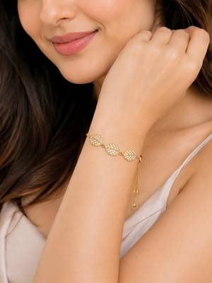 18k gold plated cz leaf charm adjustable bracelet 1
