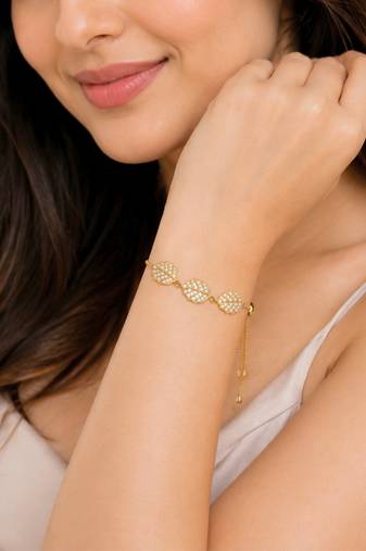 18k gold plated cz leaf charm adjustable bracelet