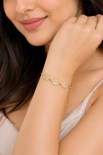 18k gold plated cz leaf charm adjustable bracelet