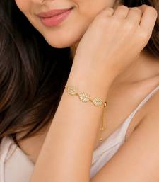 18k gold plated cz leaf charm adjustable bracelet